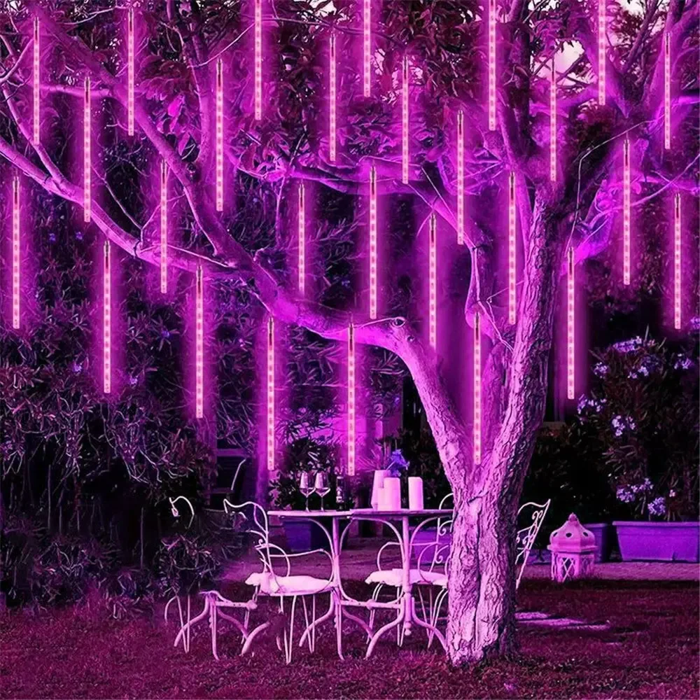 Guirxiété lumineuse LED Meteor Shower, guirxiété d'arbre de Noël, décor de jardin, mariage, lumières de rideau de mariage, tube 32, 24, 16/8, EU, US