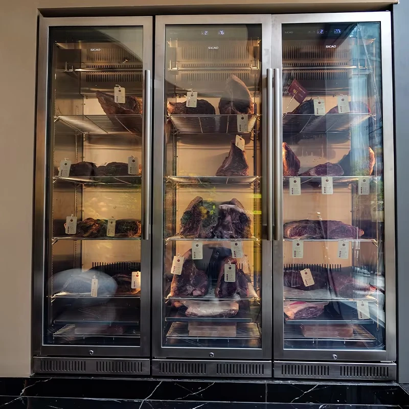 

Индивидуальный холодильный шкаф-витрина для сухого вызревания мяса (стейков) из нержавеющей стали 304 с прозрачной стеклянной дверцей