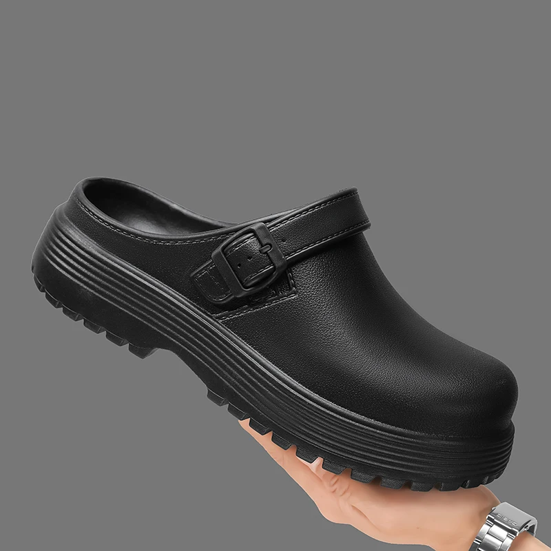 Pantuflas de Suela Gruesa para Hombre, Estilo Verano 2026, Antideslizantes, para Exteriores, con Aumento de Altura, Retro, Punta Cerrada