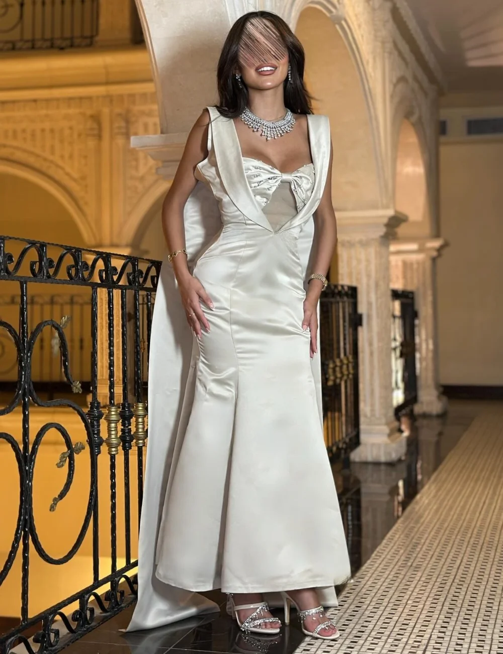 

Customized Simple Charmeuse Pleat Bow Sequined Mermaid Sweetheart Midi Dresses Bespoke Occasion Formal Exquisite