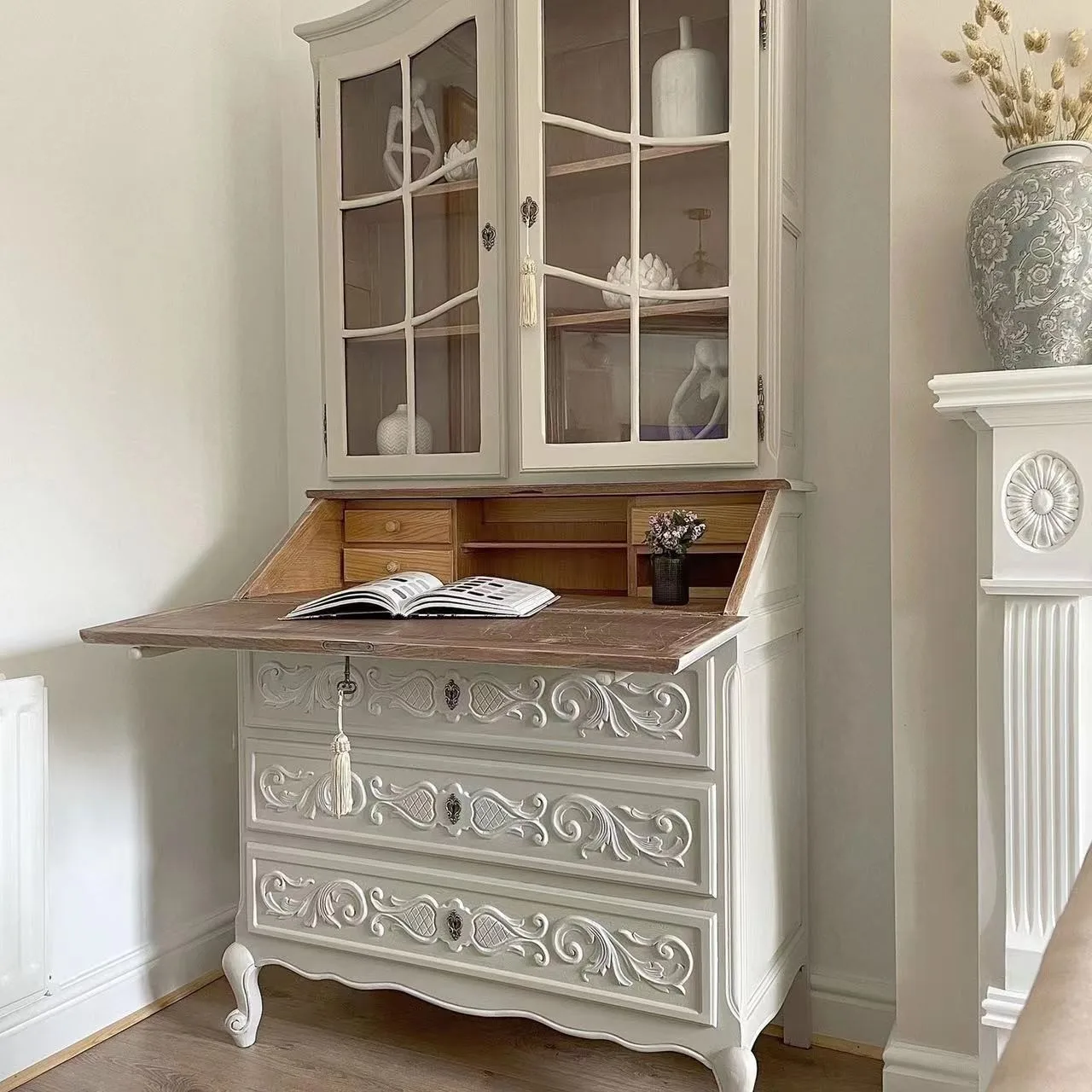 solid wood desk folding chest of drawers bookcase French vintage multifunctional clamshell dresser integrated desk