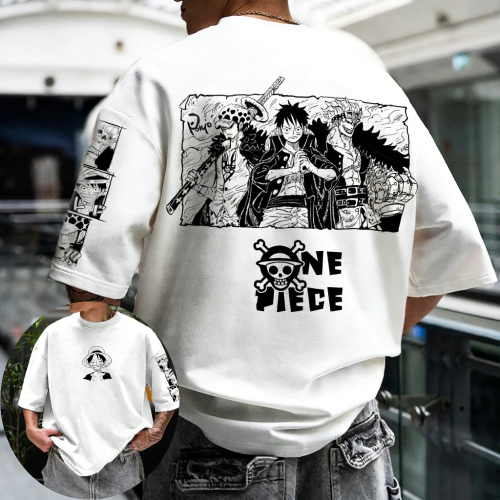 

Футболка One Piece для мужчин и женщин, футболка с изображением Monkey D. Luffy и Trafalgar D. Water Law, летняя футболка с короткими рукавами для мальчиков, комплекты для родителей и детей