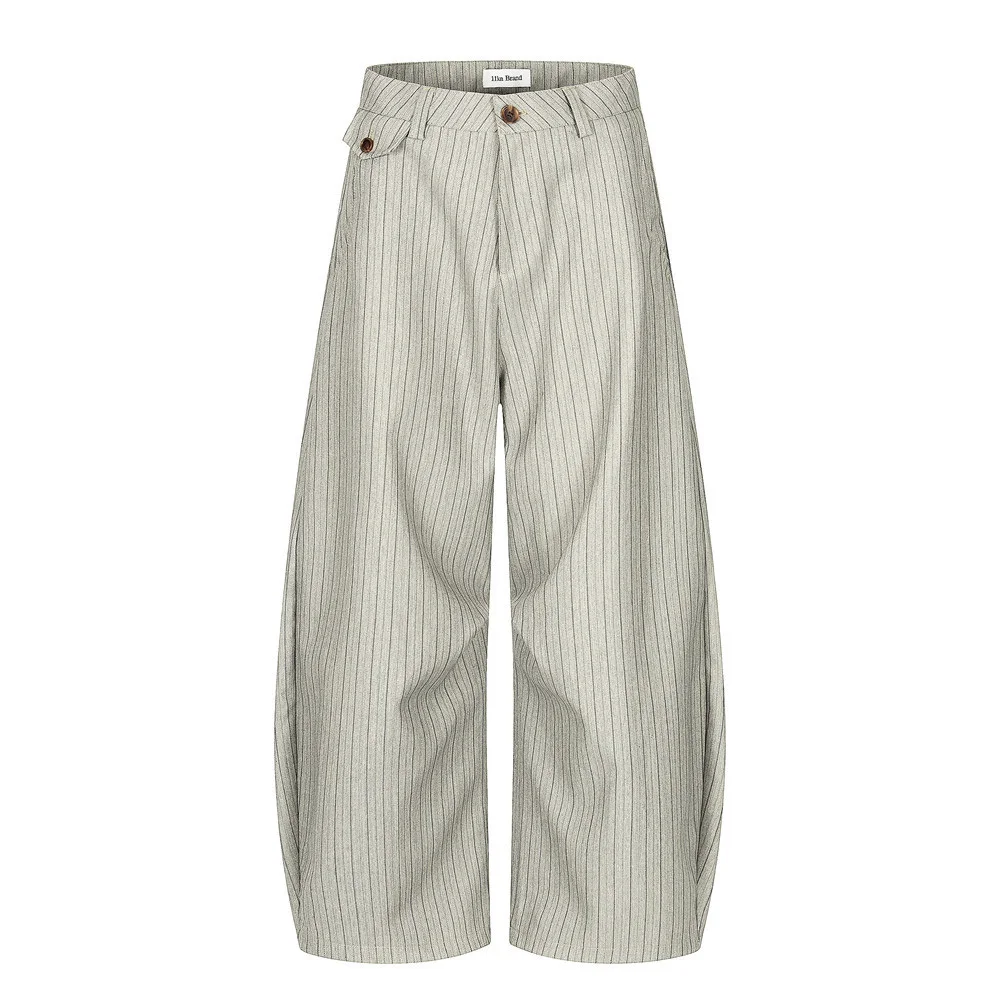 Men's  Texture Striped Pants Summer Loose American Retro Relaxed Stylish Trend  Silhouette Drape Pleated Wide-Leg Trousers 2026