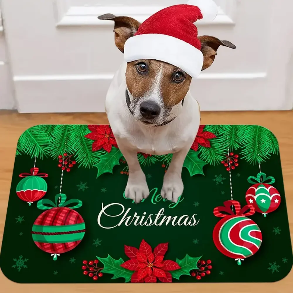 سجادة ترحيب غير قابلة للانزلاق بطابع عيد الميلاد من VIKAMA - أنماط احتفالية (الحلوى والأشجار والكرات والأجراس) لديكور سجادة باب المدخل
