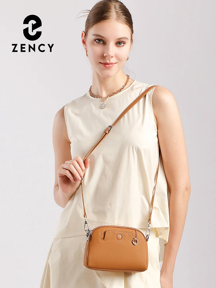 Zency Genuine Leather Women Purse Casual Classic Brown Lady Shoulder Crossbody Black High Quality Leather Cowhide Phone Bag