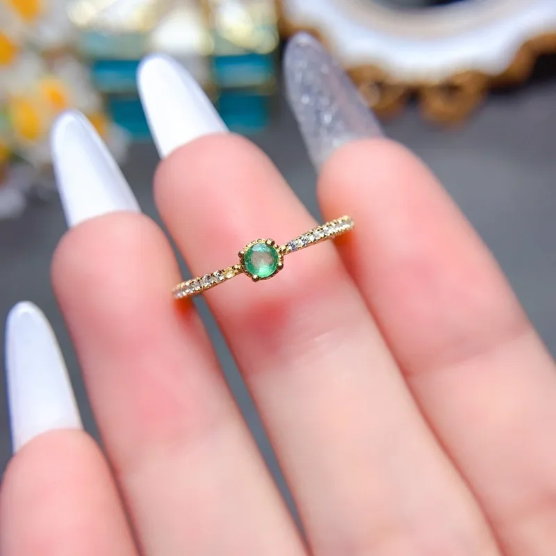 Luxury New Boutique Jewelry Ring True 925 Silver Natural Emerald Open Ring Goddess Ring 3mm Fine Jewelry