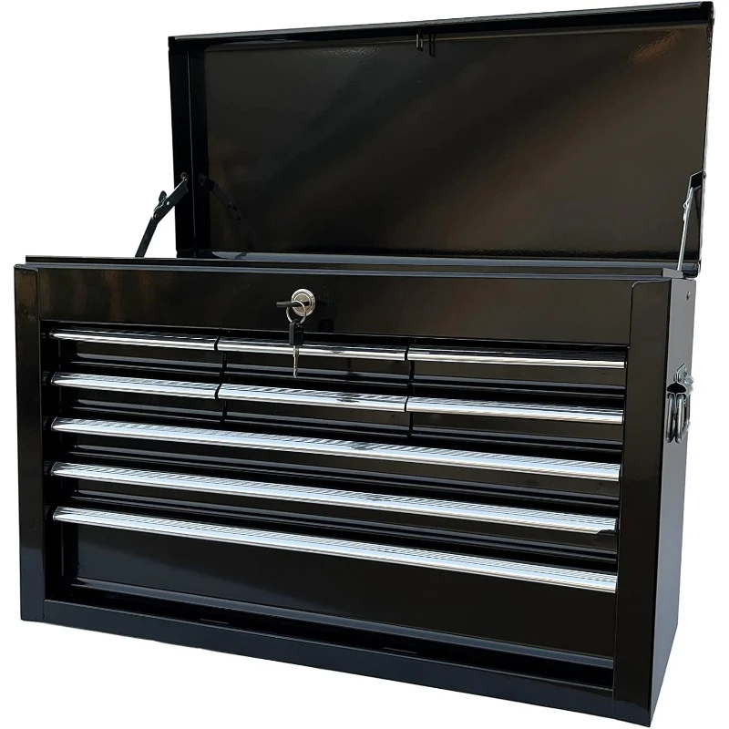 home.Portable Metal Tool Chest with 9 Drawers, Steel Tool Storage Box Organizer 4006 Black