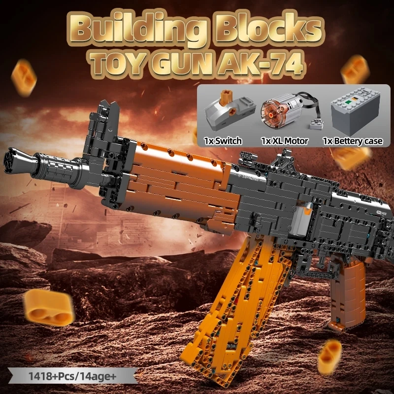 Mould King 14020 Technical AK47 Battle Rifle Simulation Gun Model Building Blocks Military Weapon Bricks Toys Set for Kids Gifts