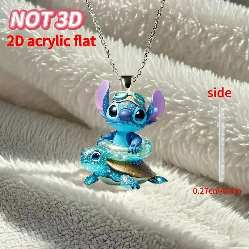 Disney Stitch 2D Acrylic Fantasy Couple Necklace Kawaii Cartoon Anime Accessories Diamond Pattern Girl Decoration Gift