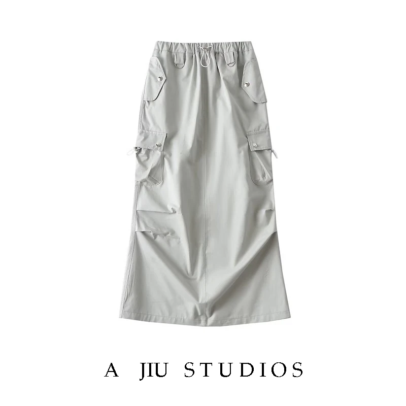 

Bella Coola Spicy Low Waist Cargo ket Skirt Women's Street Sle Long Split Skirt High Waist Straight Cut A-Line Skirt