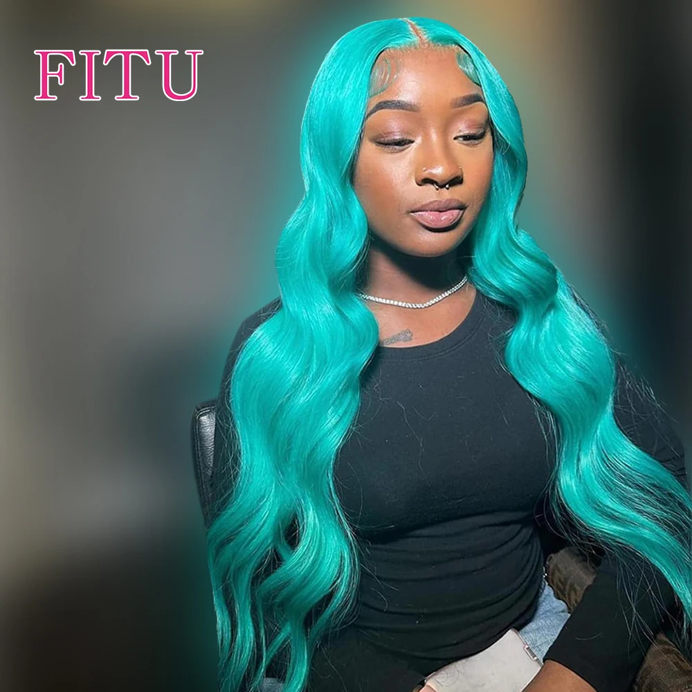 

FITU Blue Transparent 13x6 13x4 Lace Frontal Human Hair Wig 613 Colored Plucked With Baby Hair 5x5 Lace Closure Wig