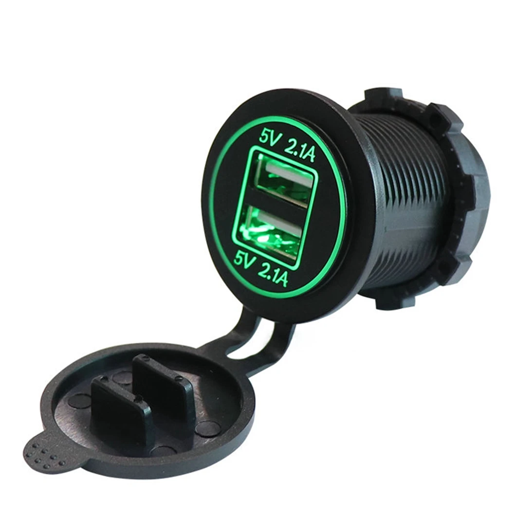ABILKEEN DC12-24V 5V4.2A Output Dual Port USB Socket Quick Charging Car Power USB Charger with LED Ring Illuminate for Car Boat