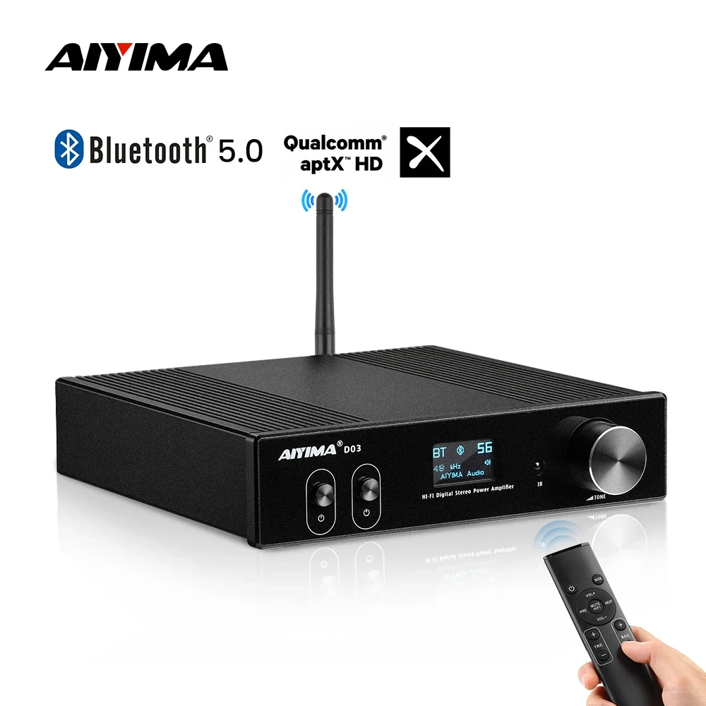 AIYIMA D03 Bluetooth Amplifier 150Wx2 Stereo HiFi Sound Amplificador Subwoofer Amplifiers USB DAC OLED APTX DIY 2.1 Home Audio