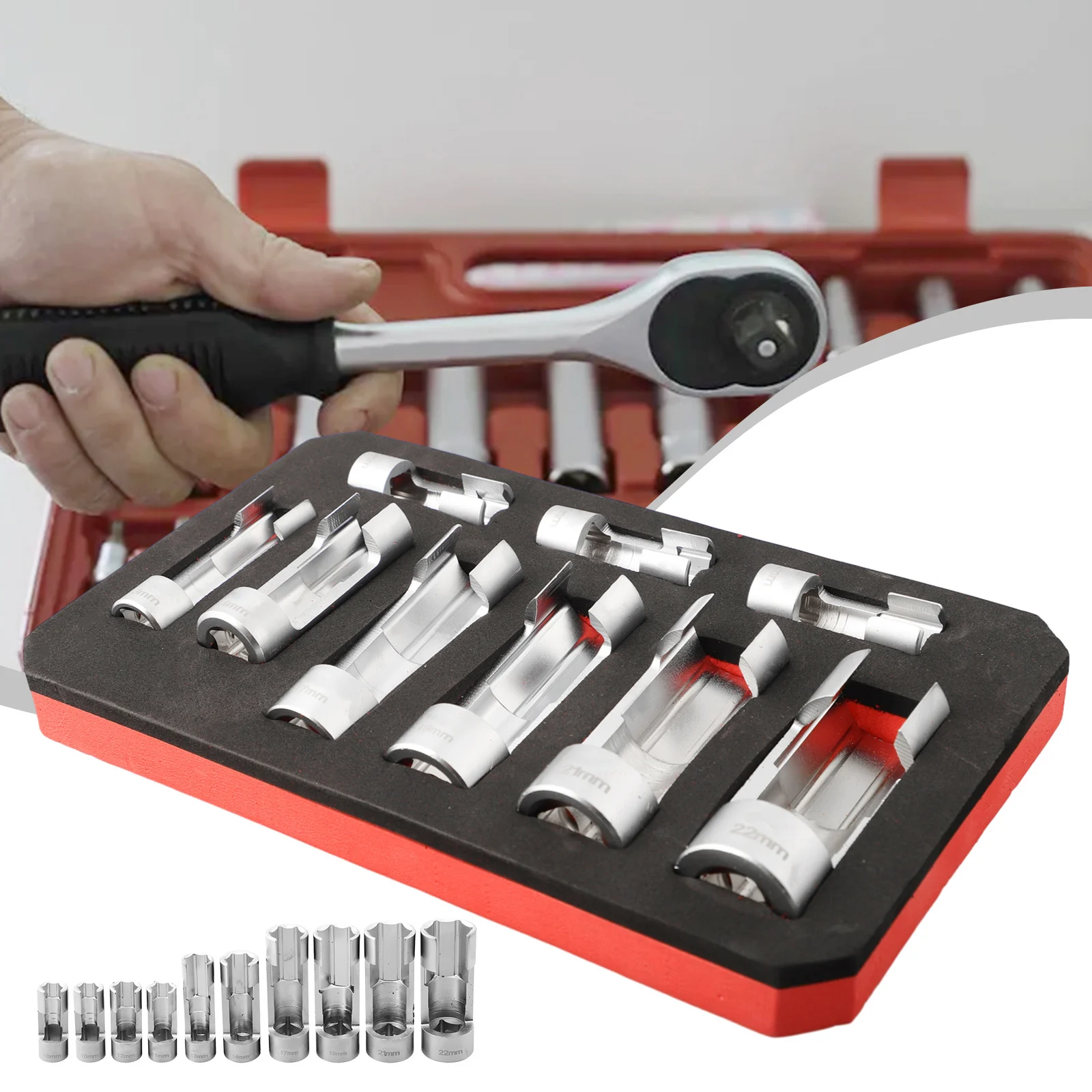 9pcs/set 0-22mm 1/4 3/8 1/2 Diesel Injector Fuel Pipe Socket Wrench Set Union Nut Socket Parts Hand Tools Wrench Accessories