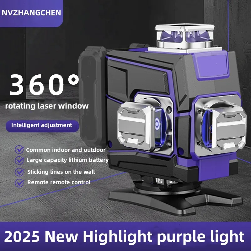 Laser Level Purple Line 12/16 Lines 3D/4D Self Leveling 360 Horizontal Vertical Super Powerful Purple Beam Laser level Linear