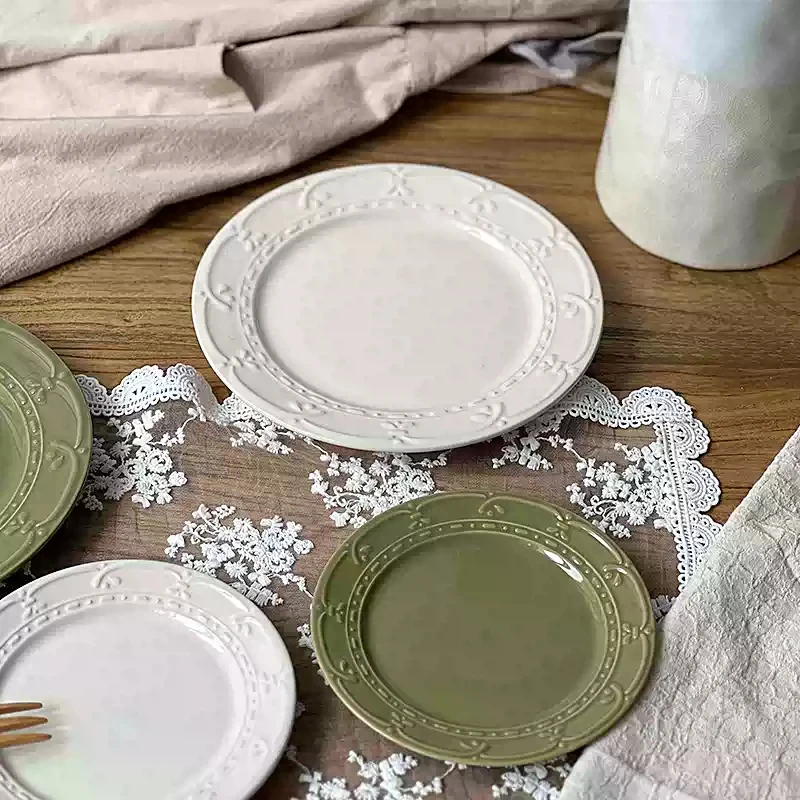 أدوات مائدة سيراميك مزخرفة بلون سادة، لوحة معكرونة مستديرة بسيطة وعالية الجودة، طبق ساندويتش للإفطار المنزلي