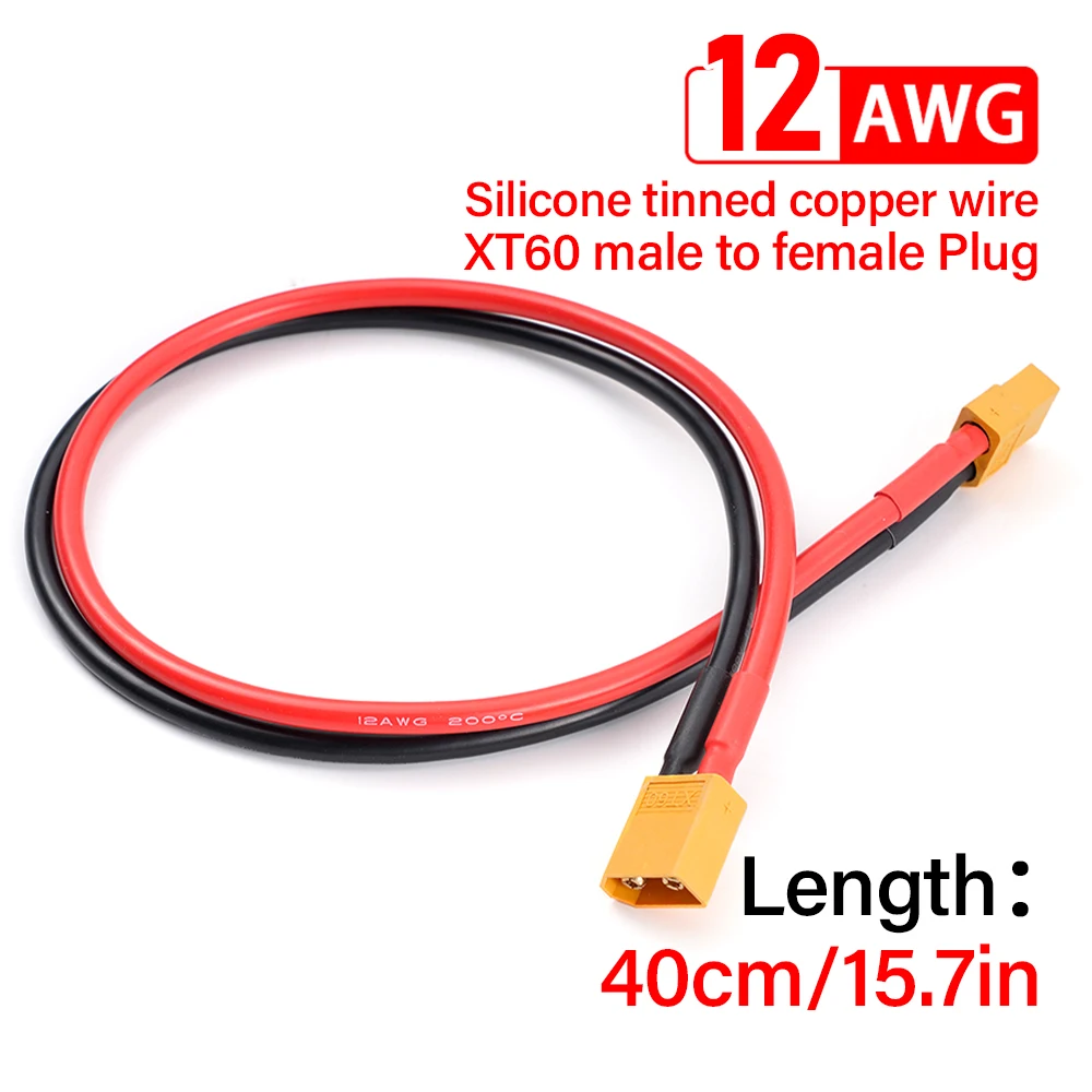 12AWG XT60 Male Female Conversion Plug Connection Cable With Silicone Extension Lead Wire Battery Connector To 40CM For Cars RV