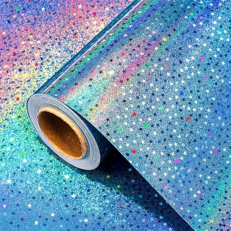 Blue Gradient Star Wrapping Paper, Holographic Star. For Birthday, Graduation, Wedding, Baby Shower, and Themed Party Occasions