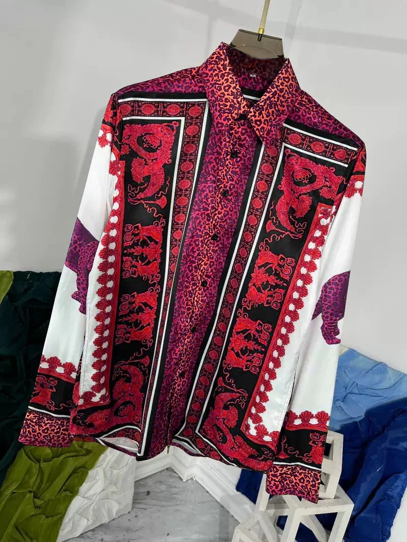 2024 Męska koszula świąteczna Royal Lion HD Pattern Formal Party Shirt Wysokiej jakości tkanina Niebieski Fioletowy Zielony Czerwony Outdoor Street