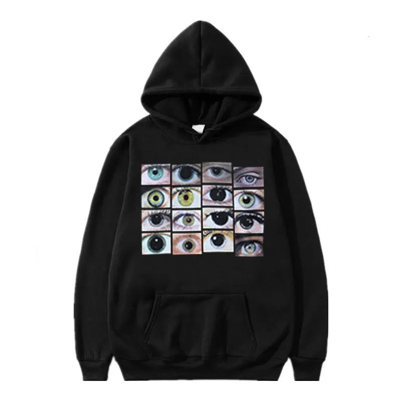 2022 Men Hip Hop Streetwear Hoodie Sweatshirt Eyes Print Harajuku Pullover Autumn Fleece Casual Hooded Hoodie Black Sweat Shirt