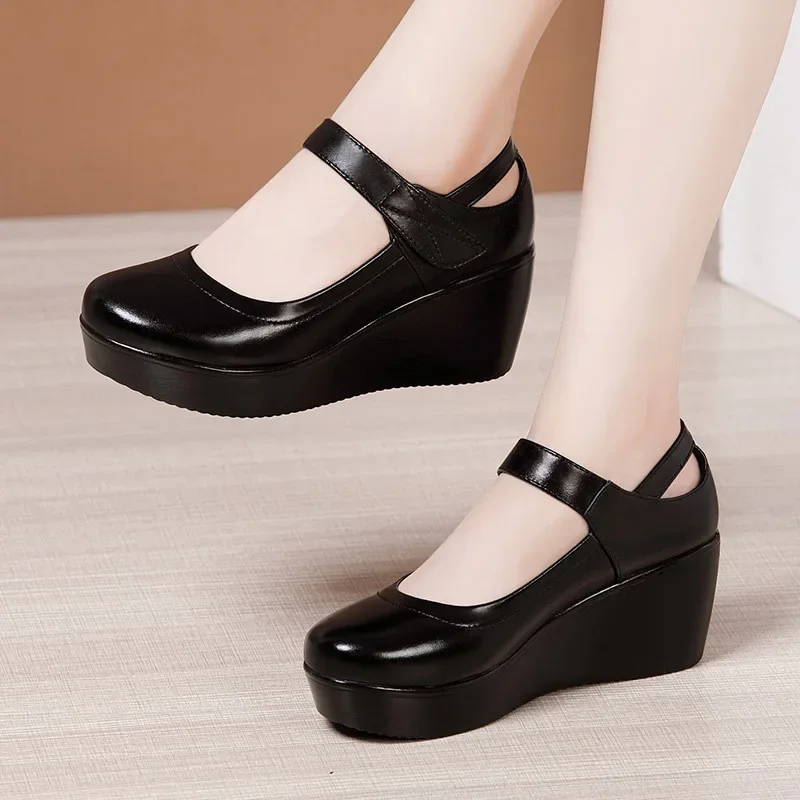 Small Size 32-43 Shallow Med Block Heels Mary Janes Women Pumps 2024 Comfortable Platform Wedges Shoes for Office Mom Model