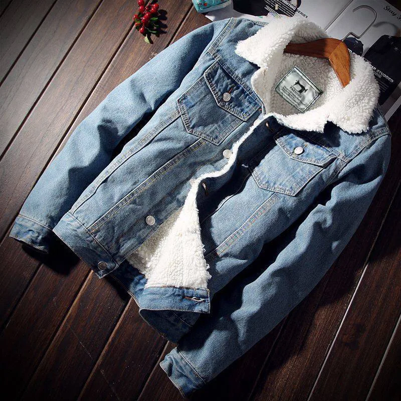 Spring and Autumn Winter Korean Edition Light Colored Lamb Fleece Denim with Thick Fleece Coat Jacket for Men