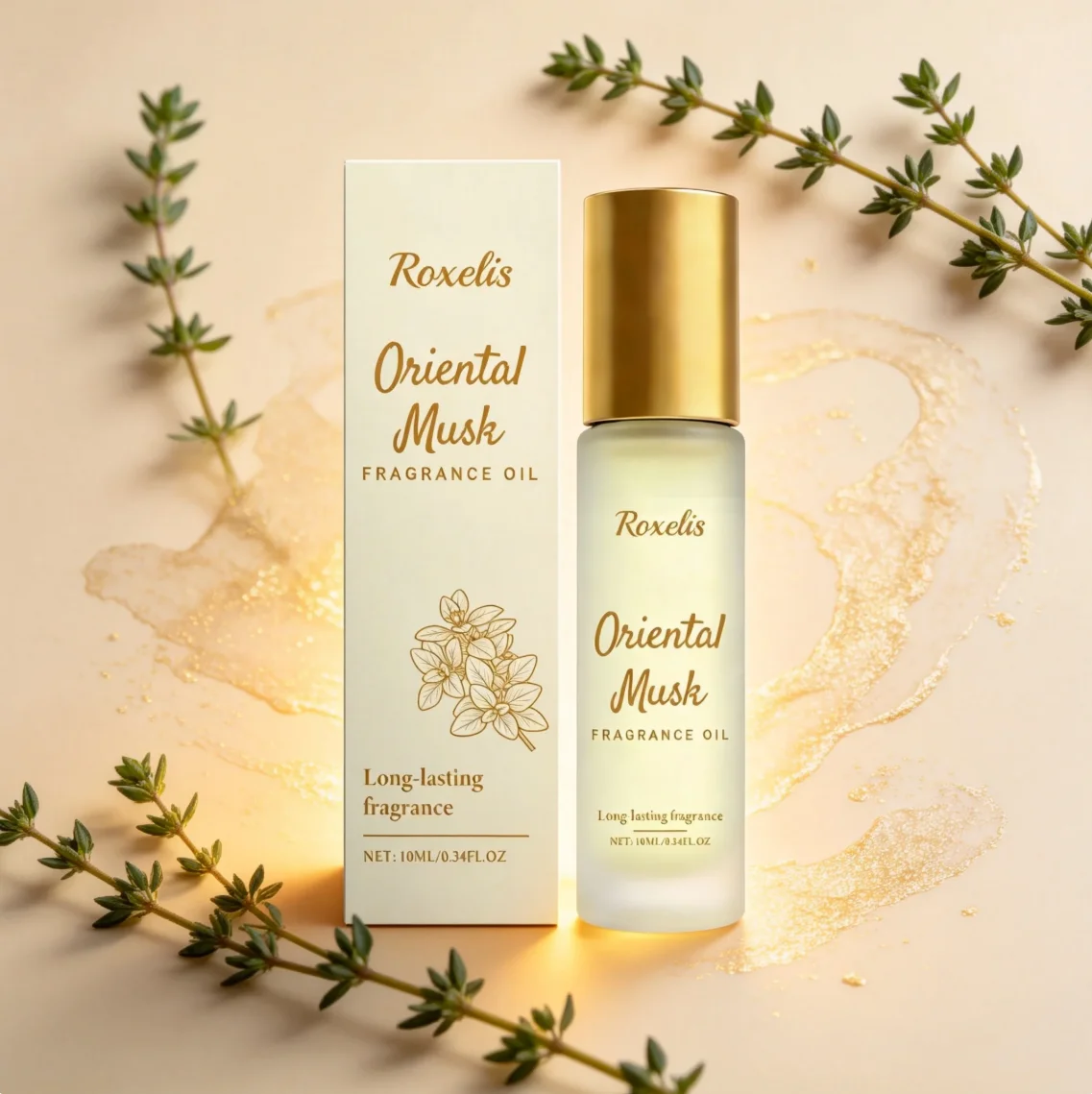 

ROXELIS Oriental Musk Fragrance Oil - Long-lasting Scent Oil for Skin & Hair, Warm & Sensual Musk Fragrance, 10ml/0.34fl oz