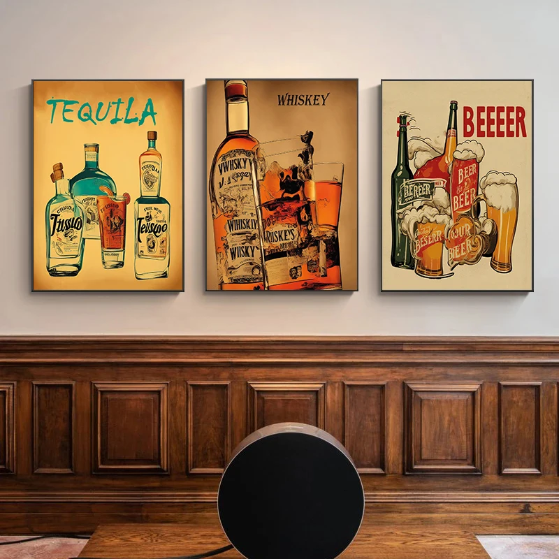 Vintage Wine Advertising Style Whiskey Illustration Bartending Poster Canvas Paintings Wall Art Pictures Bar Club Home Decor