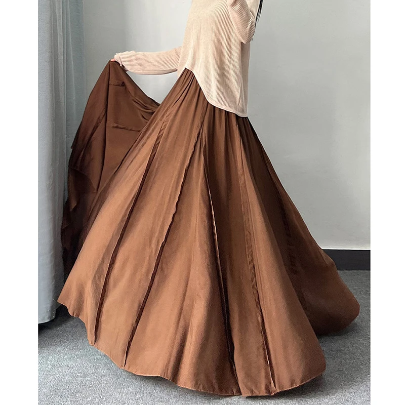 

Новинка 2026 года: Женская повседневная свободная юбка А-силуэта на весну-осень, хорошее качество, эластичный пояс, пэчворк, длина до щиколотки, T182