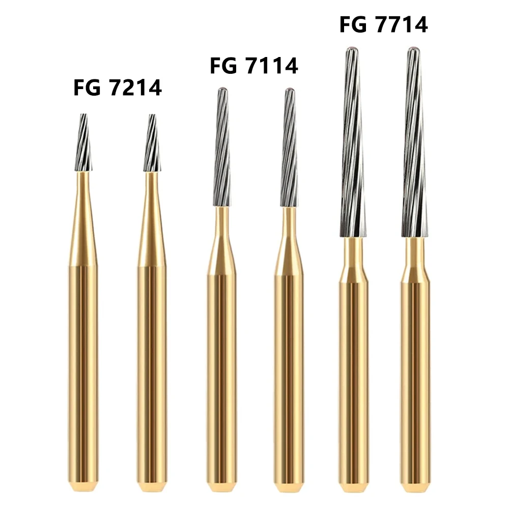 5Pcs Laboratory 12 Fluted Tungsten Carbide Bur FG 1.6mm Shank Precision Finishing Rotary Bits 7114 7214 7714 for Technician Use