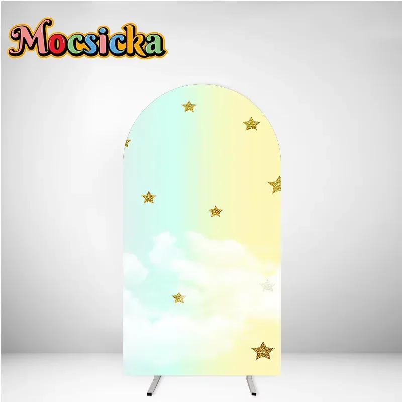 Fantasia dos desenhos animados arco-íris festa arco cobre branco elastano cabido 2-face festa arco suporte cobre redondo superior arco pano de fundo cobre