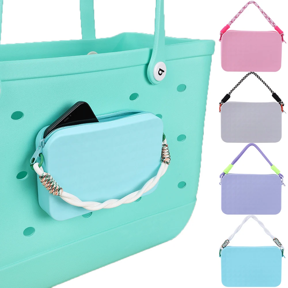 Portable Silicone Phone Stand Storage Case Bag Accessories Holder for Beach Bag with Lanyard Zipper Wallet for Bogg Tote Bag