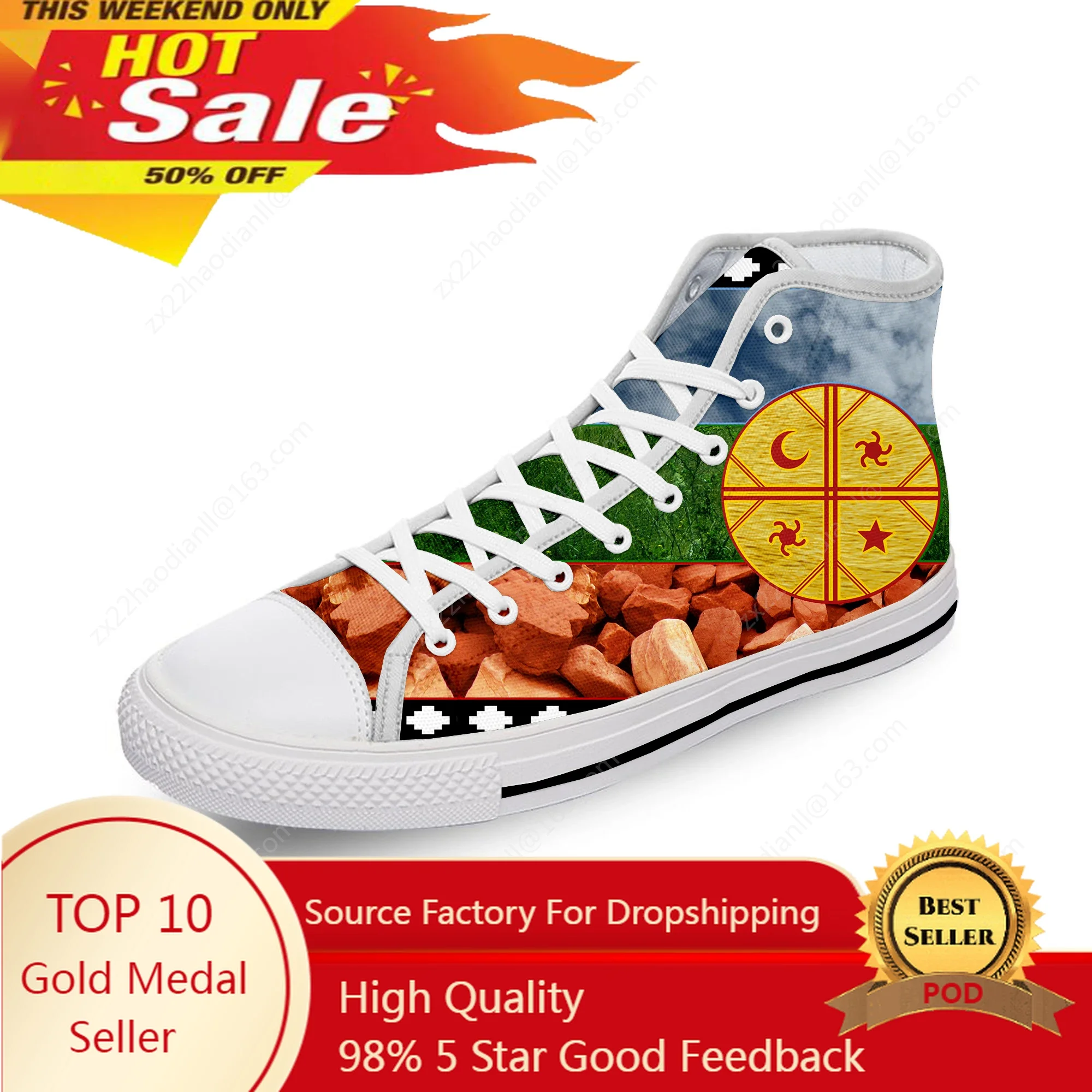 

Flag of the Mapuches New Arrive White Cloth Fashion 3D Print High Top Canvas Shoes Men Women Lightweight Breathable Sneakers
