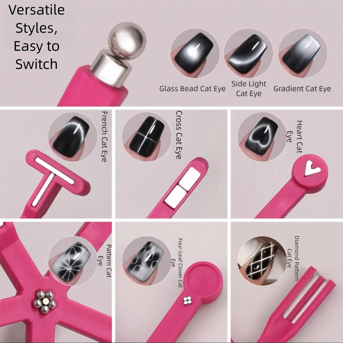8-in-1 Nagelmagnet-Stift, Multifunktionales Magnetwerkzeug für Cat Eye Gel Polish und Glasnagelperlen – Detail 3