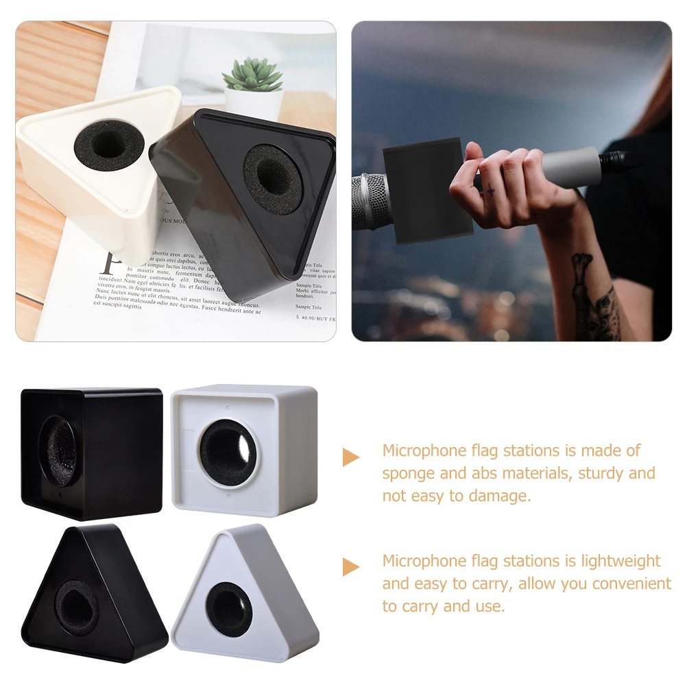 4 Pcs Microphone Logo Flag Station Cube Cover Standard Interview Table Conference Props Black White Square Triangle