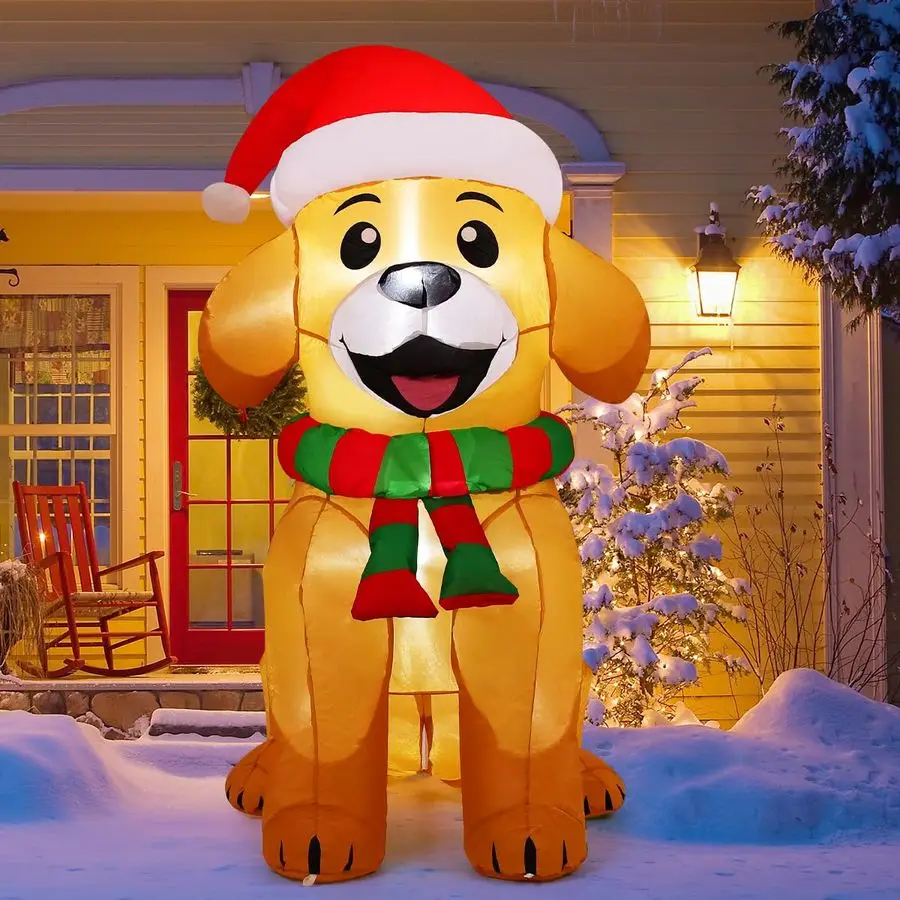 

5 FT Christmas Inflatables Dog Outdoor Yard Decorations Xmas Blow Up Golden Retriever with Builtin LEDs for Indoor Party Lawn Ga