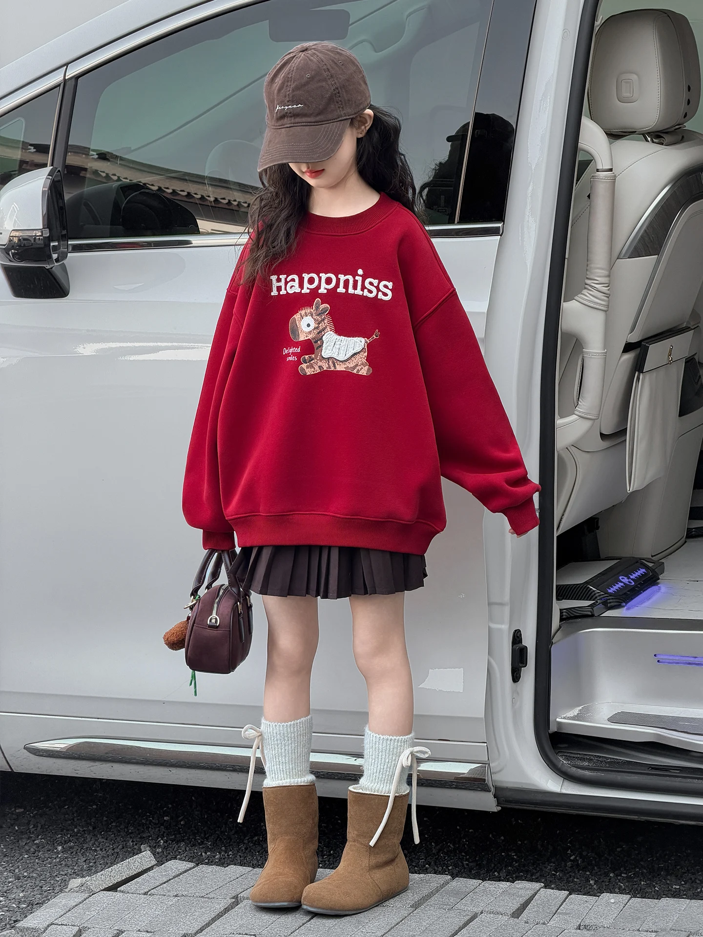 

Girls Fce Lined Hoodie Thiened Oversize Winter Clothes 2025 New Sle Korean Version round Ne Long Sve Cartoon Print