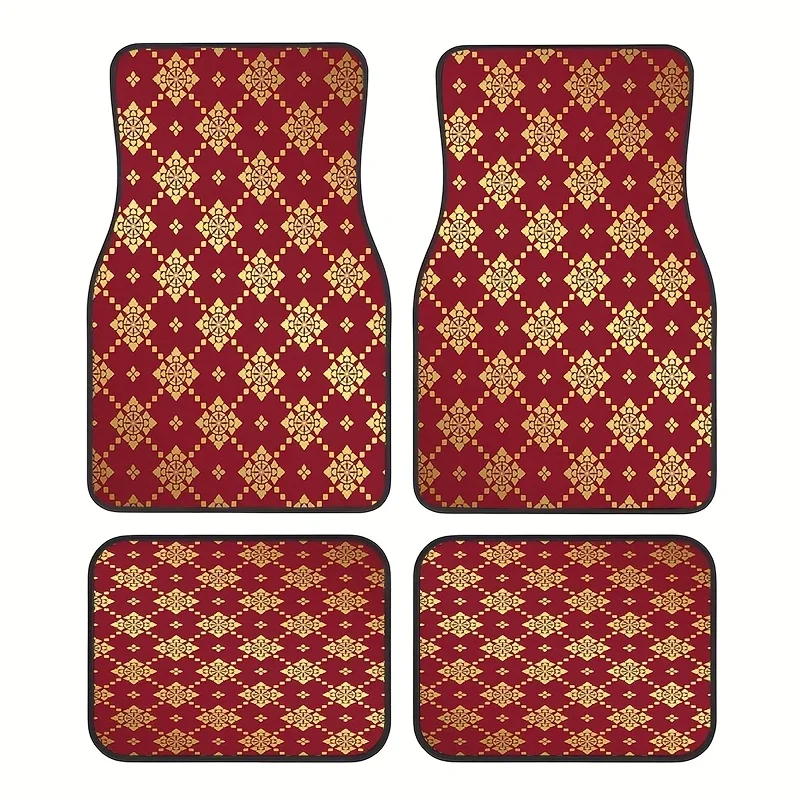 

4pcs SUV Car Floor Mats - Red & Golden Floral Pattern, Non-Slip Grip All-Weather Interior Protection - Compatible With GM Vehicl