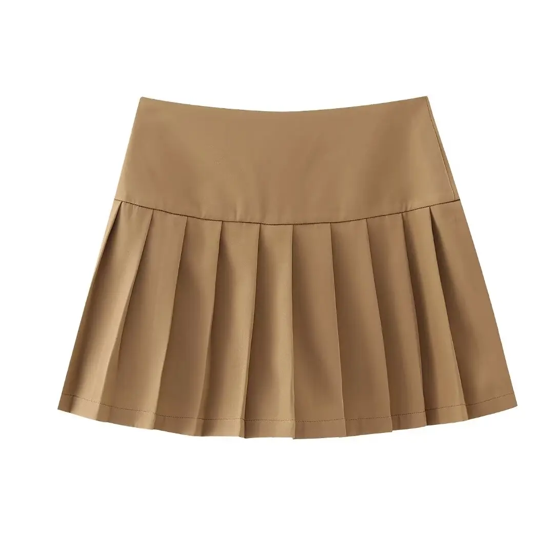 Tangada 2024 New Chic Women Pleated Skirt High Waist Mini Skirts BE0275