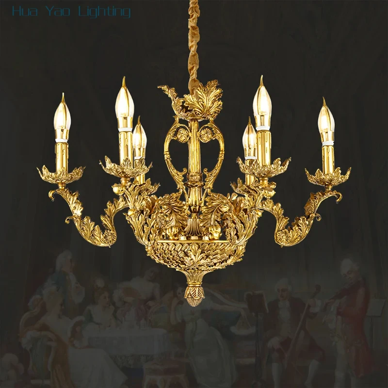 French Royal Retro Villa Living Room Dining Room Decor Dewaxed Copper Chandelier Hotel Church Wedding Decor Pendant Lamp
