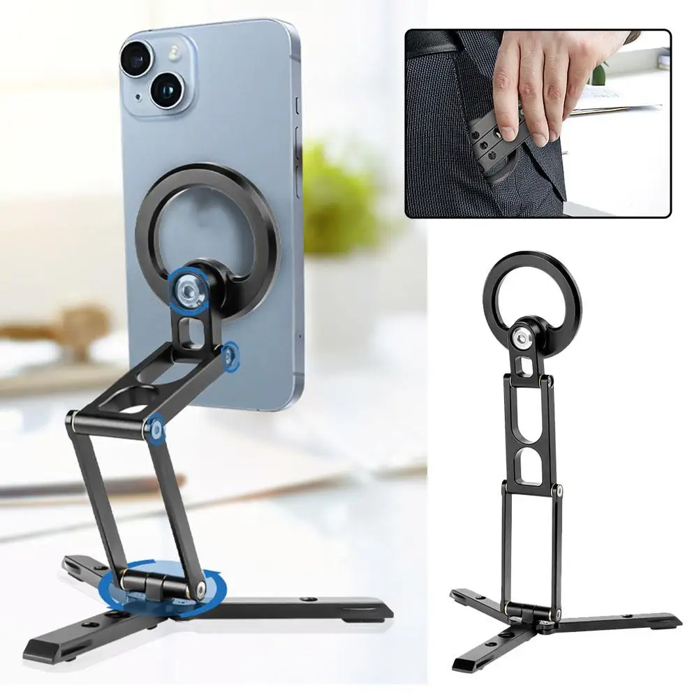 2024 Foldable Magnetic Phone Tripod Stand Selfie Stick Desktop Magnet Phone Holder for Iphone 15 14 13 12 Samsung Case