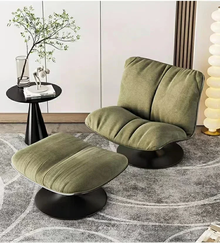 Italy Nordic leisure chair rotatable glass steel frame frosted velvet living room single seat sofa chair