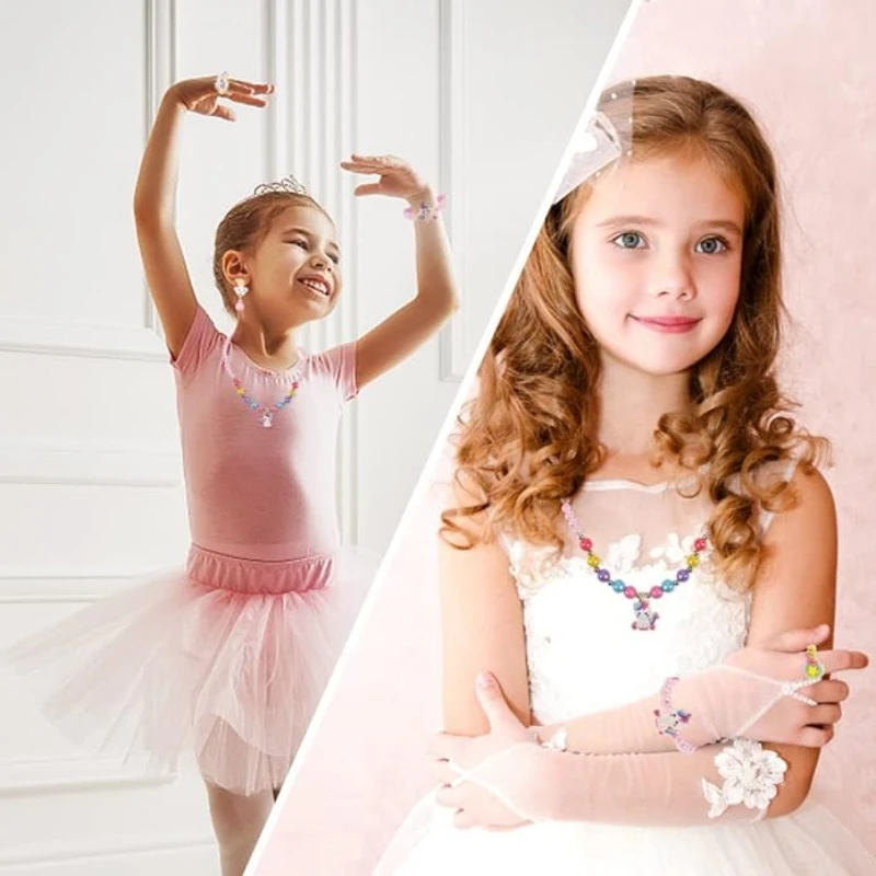 Baby Girl Unicorn Necklace Bracelet Set Dress up Princess Pretend Play Necklace Bracelet Jewelry Gift for Toddlers Kids
