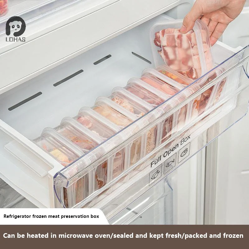 Refrigerator Frozen Meat Sub-Package Fresh-Keeping Box Freezer Kitchen Storage Sub-Grid Preparation Food-Grade Sealed Boxes