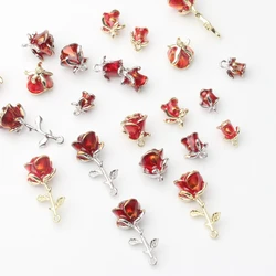 6pcs/lot Zinc Alloy Metal Colorful Enamel Rose Flower Charms For DIY Fashion Jewelry Making Finding Accessories