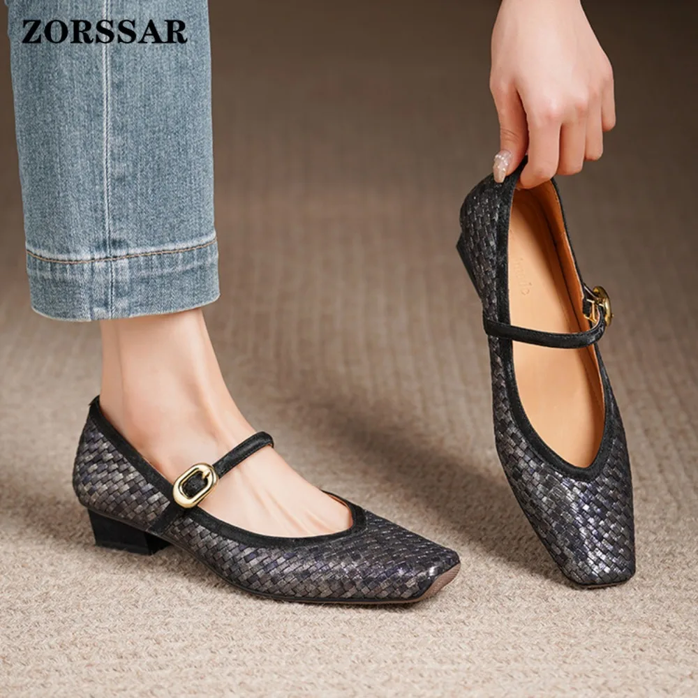 

Female Shallow Luxury Fashion Buckle Strap Footwear 2026 Ladies Flats with Shoes Flats Square Toe Mary Janes Shoes for Women