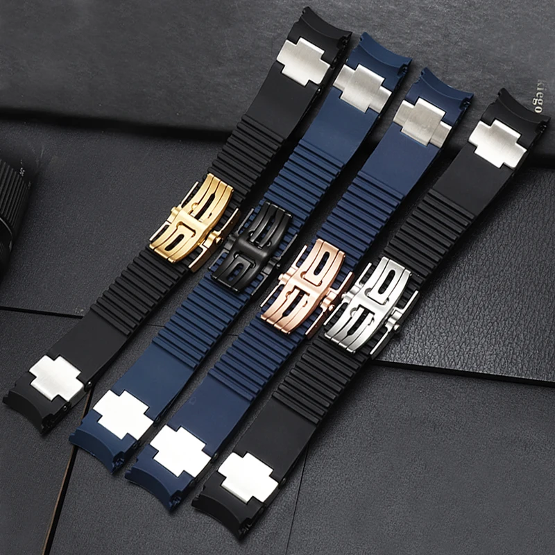 22mm Curved End Silicone Rubber Strap for Ulysse Nardin Watchband 263 DIVER Waterproof Metal Watch Bracelets Black Brown Blue