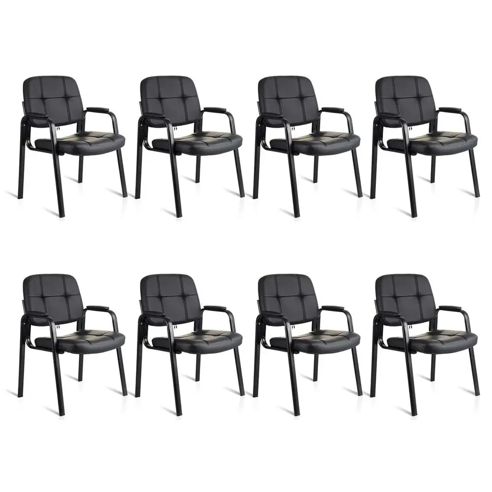 

Waiting Room Chairs with Padded Arms Leather Guest Chair no Wheels for Office Reception and Conference Desk with Sled Base Blac