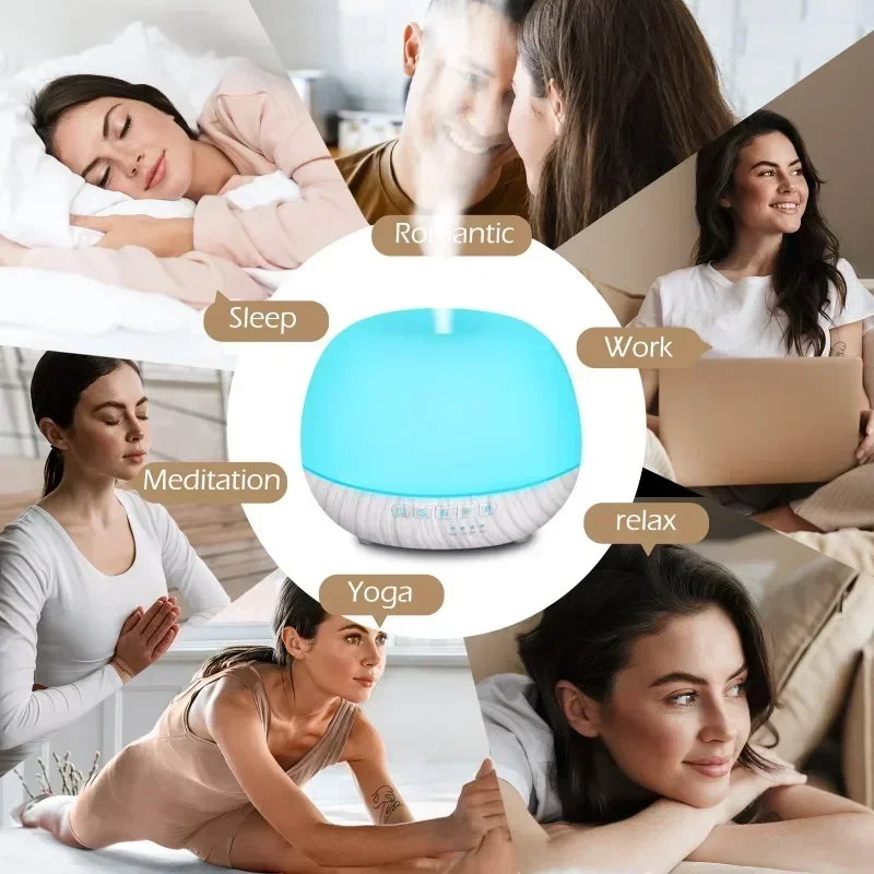 Diffuseur d'huiles essentielles avec haut-parleur Bluetooth, humidificateur, créer des escales relaxantes pour le yoga, le bureau et la chambre, 500ml