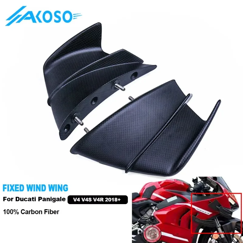 

2025 New Style AKOSO 100% Dry Carbon Fiber Motorcycle Accessories Fixed Wind Wing Fairing For Ducati Panigale Streetfight V4 V4